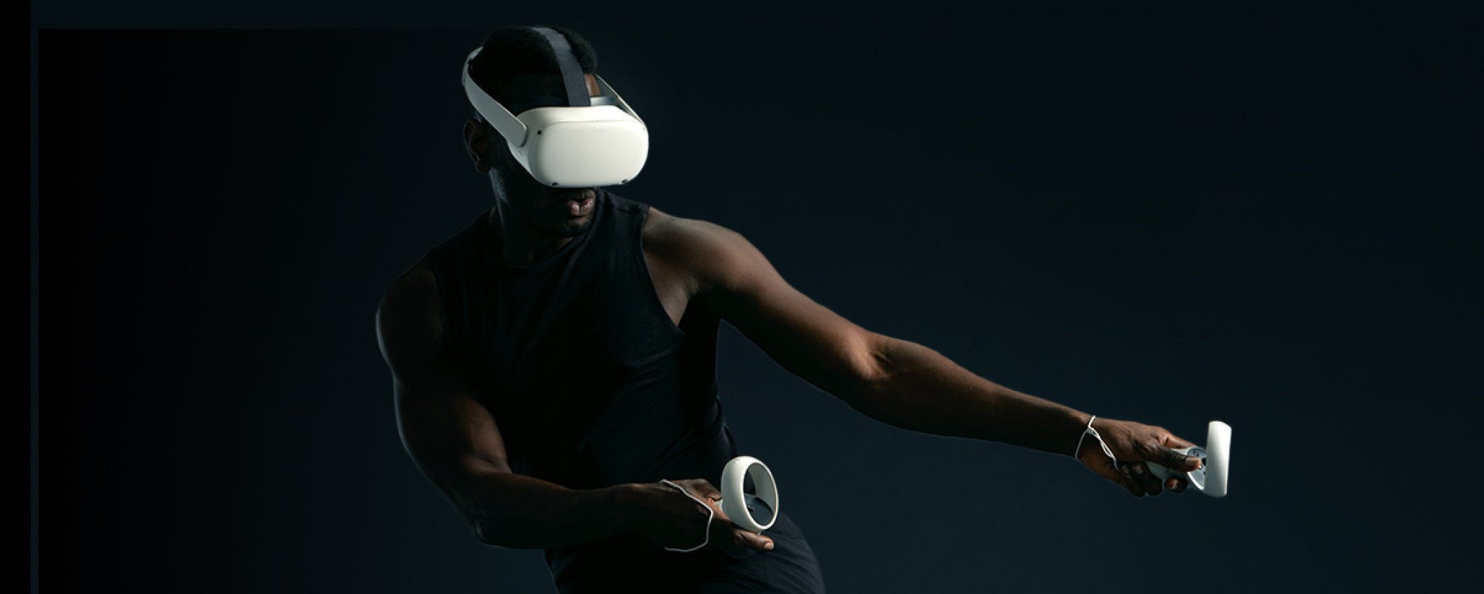 Man working out wearing VR headset and paddles bundle